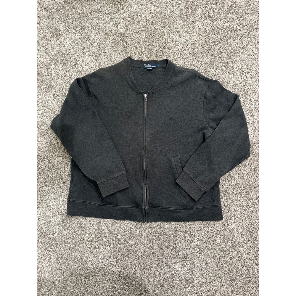Polo Ralph Lauren Mens Full Zip Sweatshirt Charcoal Gray Cotton Bomber Jacket L